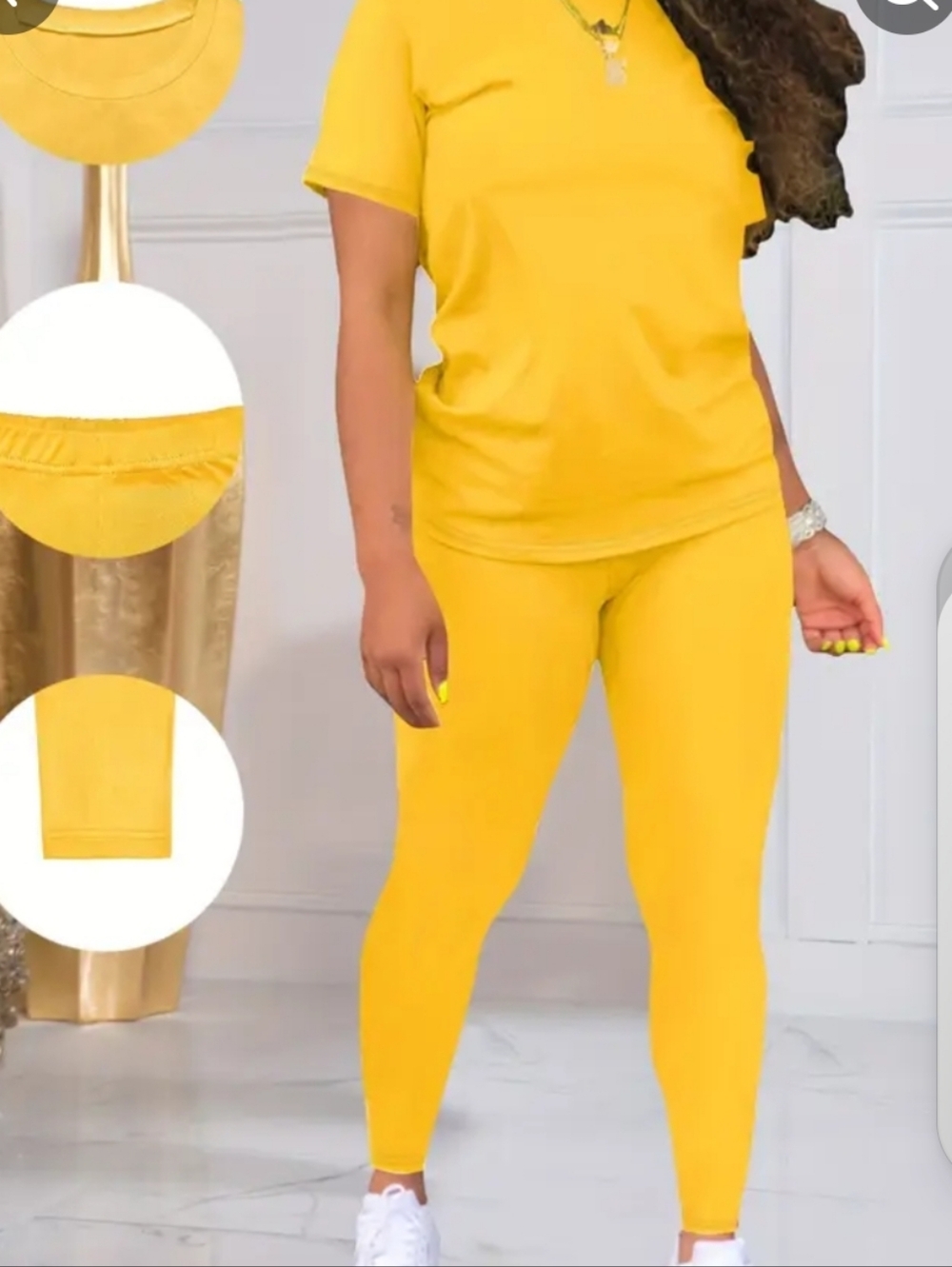 Women's Two-Piece Stretch Leggings Set in Mustard Yellow - Comfortable Fit